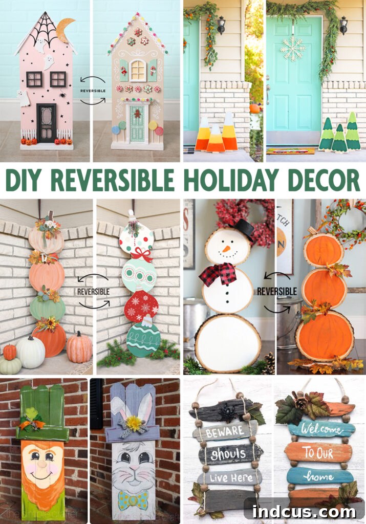 Pinterest graphic: DIY reversible holiday decor crafts you can make for multiple seasons