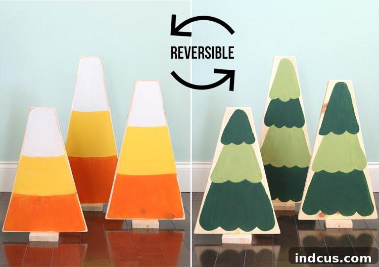 Reversible candy corn for fall and Christmas tree craft for holiday season