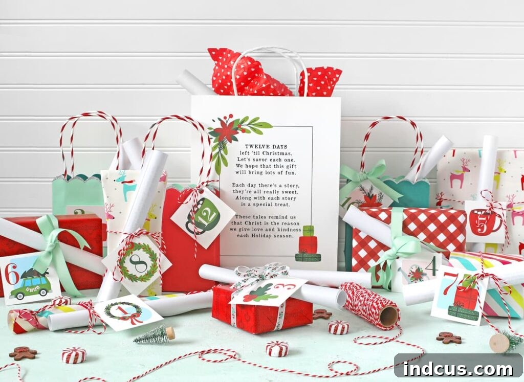 Heartwarming Twelve Days of Christmas stories, easy DIY holiday gift idea with printable tags and poems, family Christmas tradition
