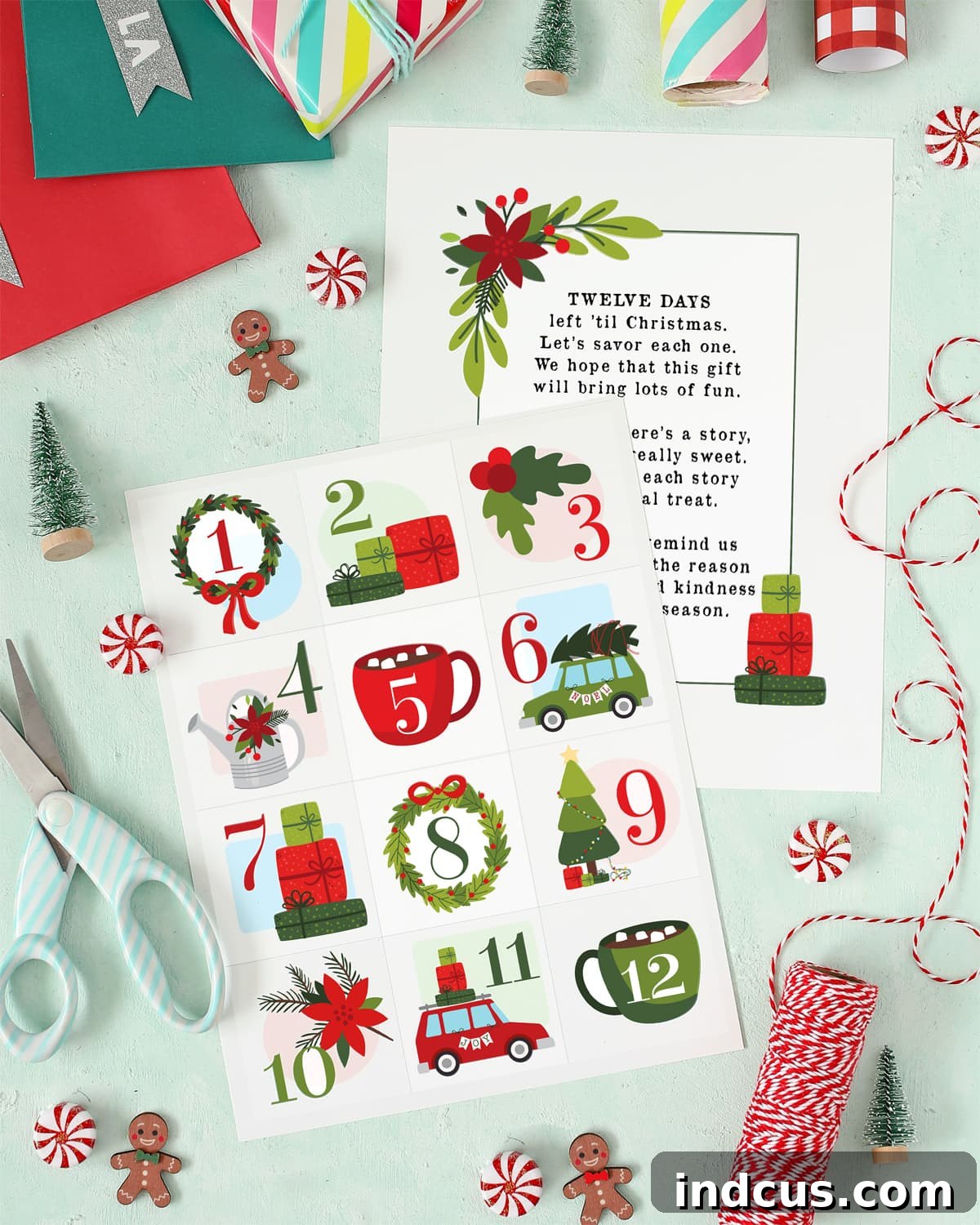 Printable Twelve Days of Christmas tags, daily Christmas countdown gift labels, organized holiday presents