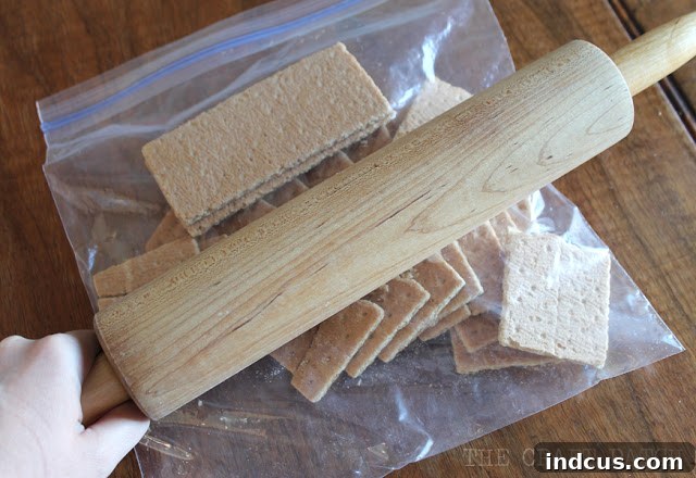 Preparing the graham cracker crust mixture, showing fine crumbs mixed with butter and brown sugar