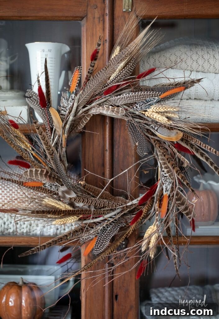 diy feather wreath for fall