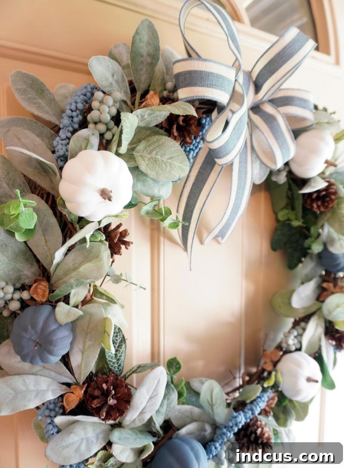 Blue and White Fall Wreath DIY