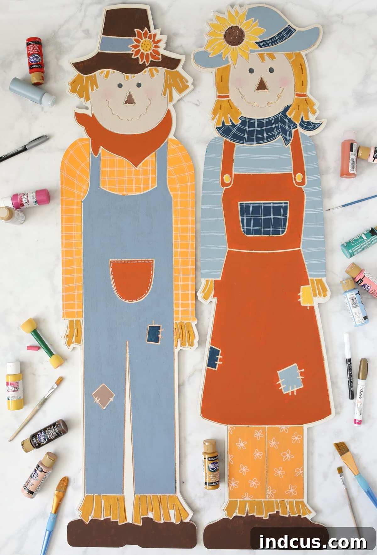 painted wooden scarecrows fall decor