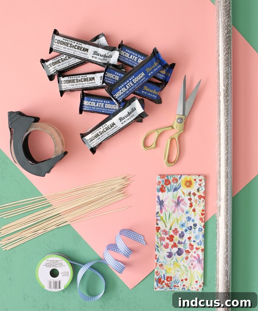 Collection of essential supplies needed to make a beautiful, handmade gift bouquet