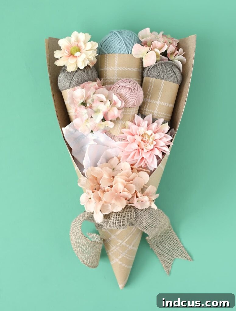 Guide on how to turn any gift into a bouquet: a beautiful yarn bouquet for craft enthusiasts