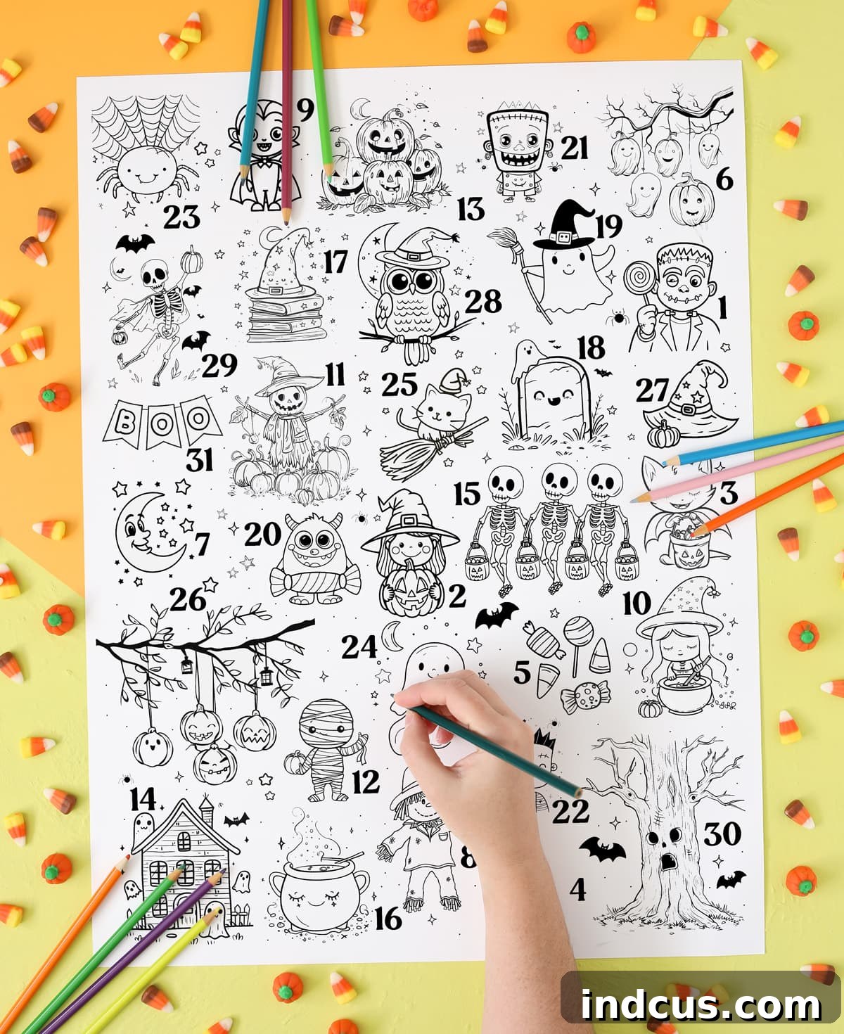Spooktacular Countdown Coloring 2 Giant printable Halloween countdown coloring page for kids
