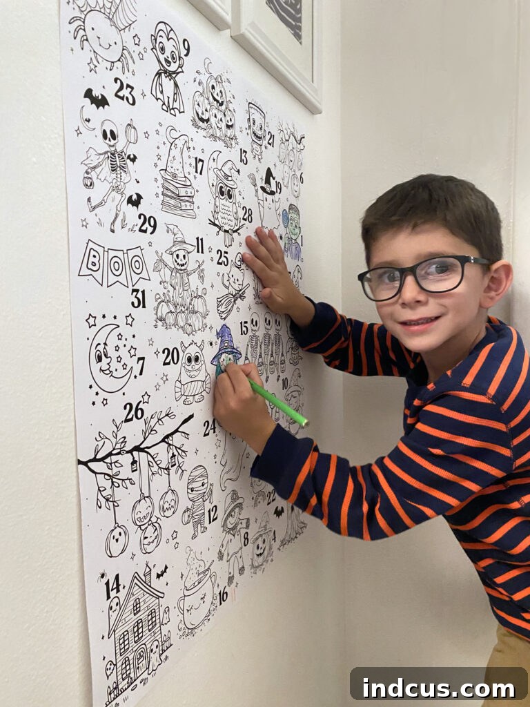 Spooktacular Countdown Coloring 4 Printable Halloween poster coloring page countdown in a home setting