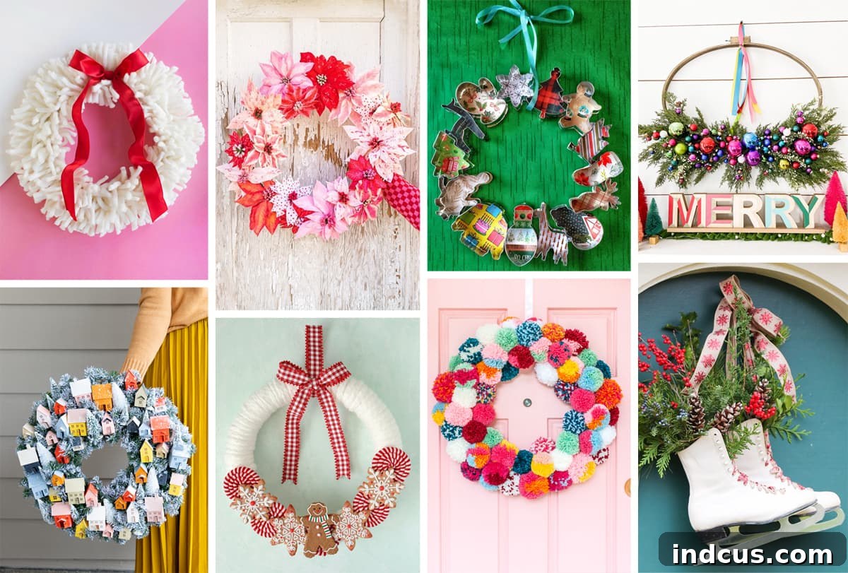 Collection of beautiful homemade Christmas wreaths for front door decor