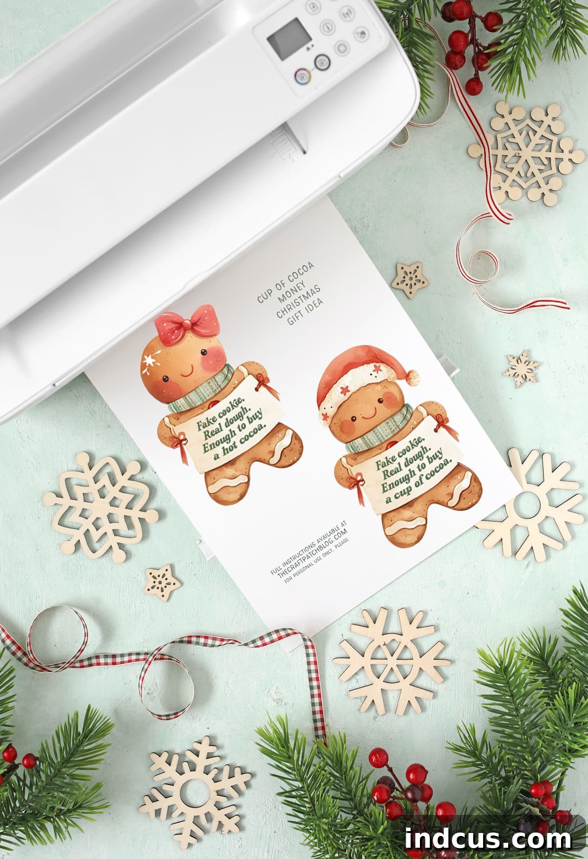 Printable template for Christmas cash gift idea on cardstock