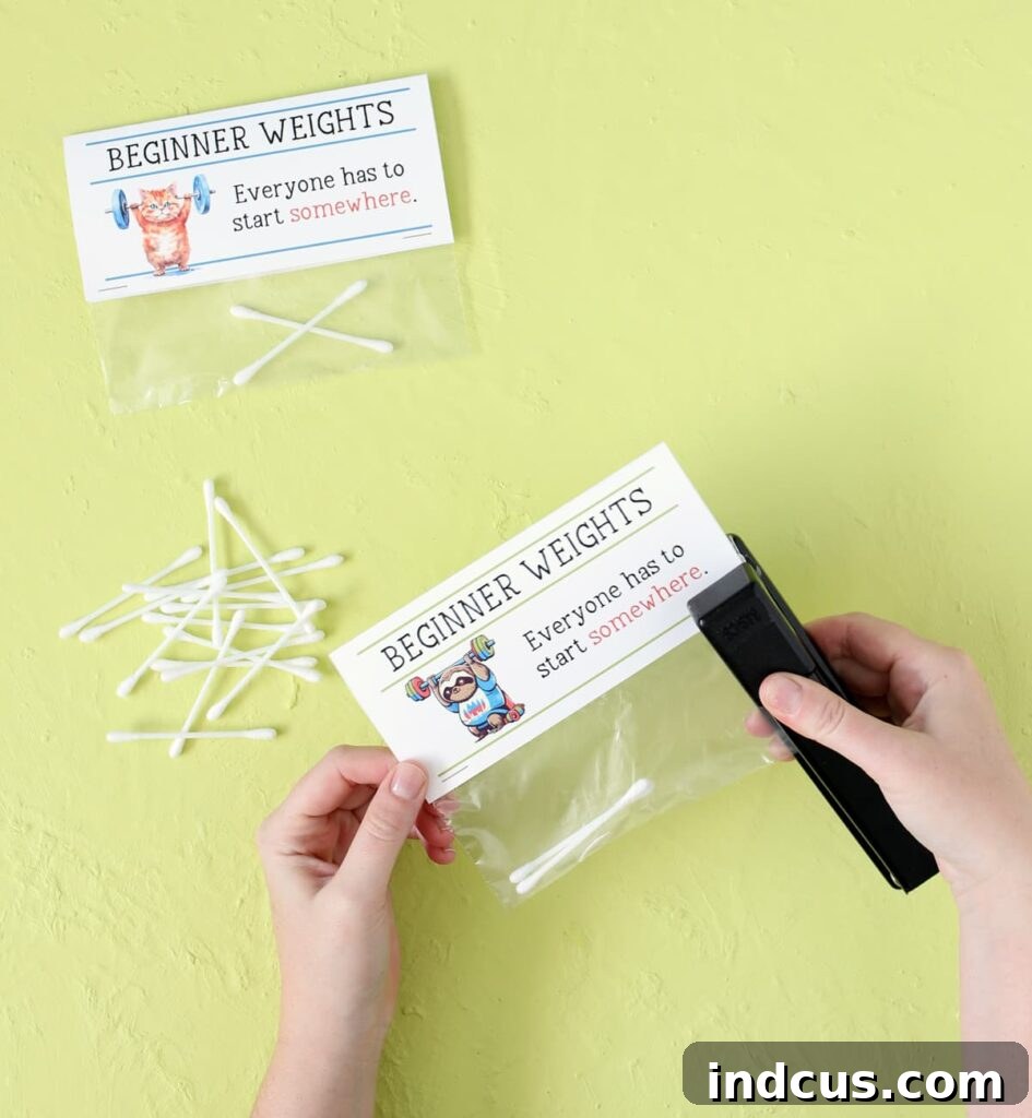 Beginner Weights gag gift idea: finished product with cotton swabs inside