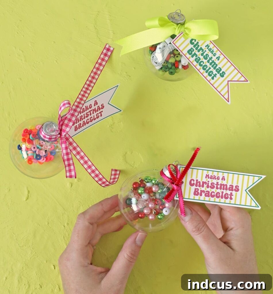 beaded bracelet supplies inside a clear ornament