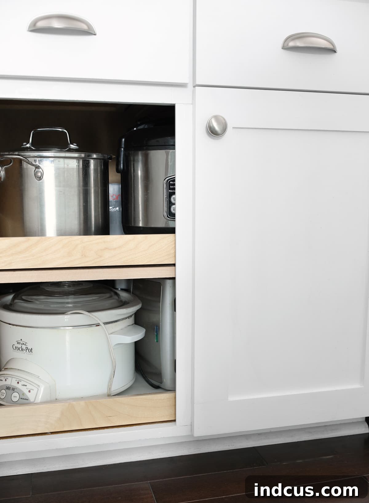 Kitchen cabinet doors closed with gap filler, showing a seamless finish