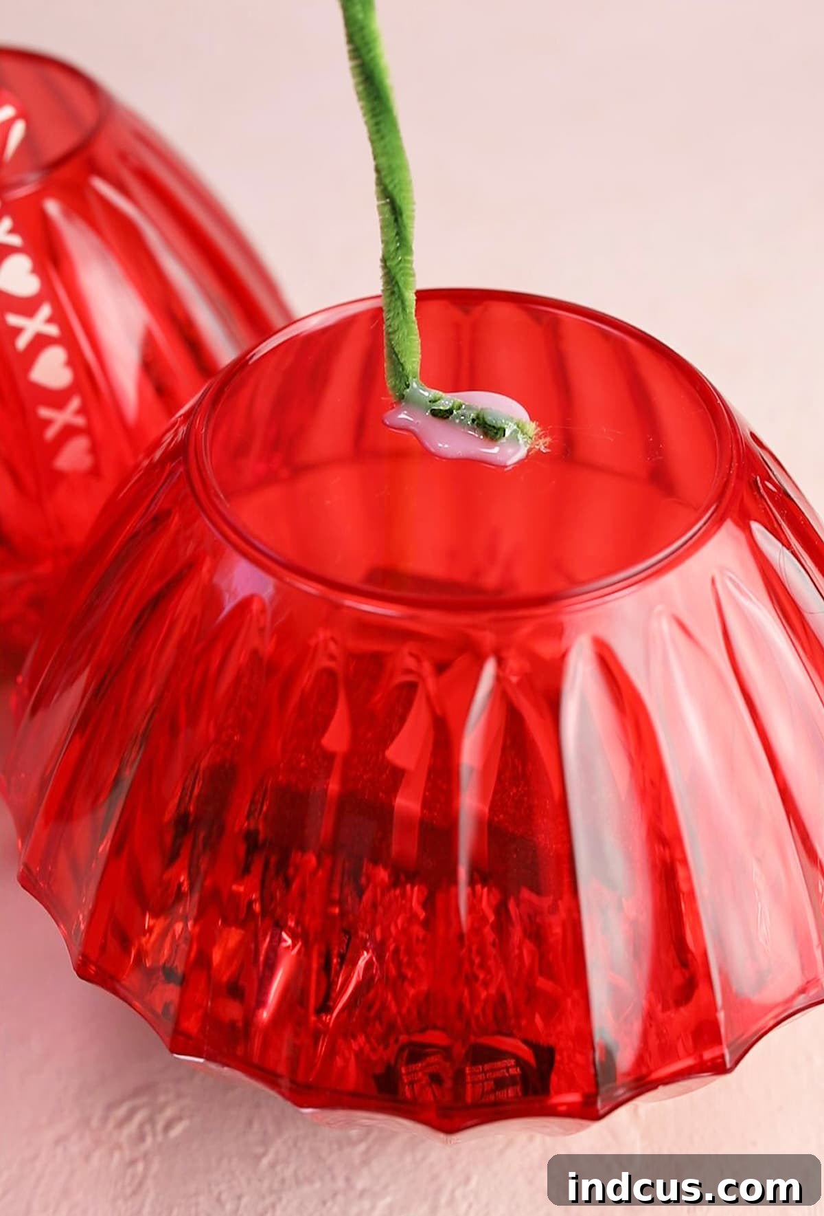 Mega Cherry Love Gift 7 Gluing the pipe cleaner stems onto the giant red cherry bowls