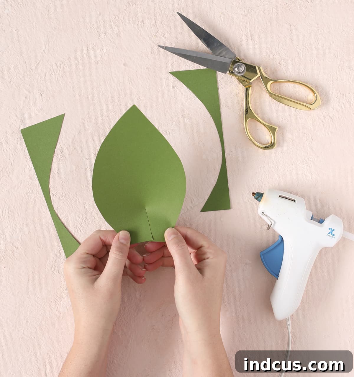 Mega Cherry Love Gift 8 Crafting a realistic paper leaf from green cardstock for the giant cherries