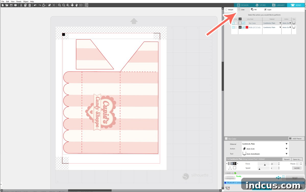 Silhouette Studio cut settings for the printable awning design.