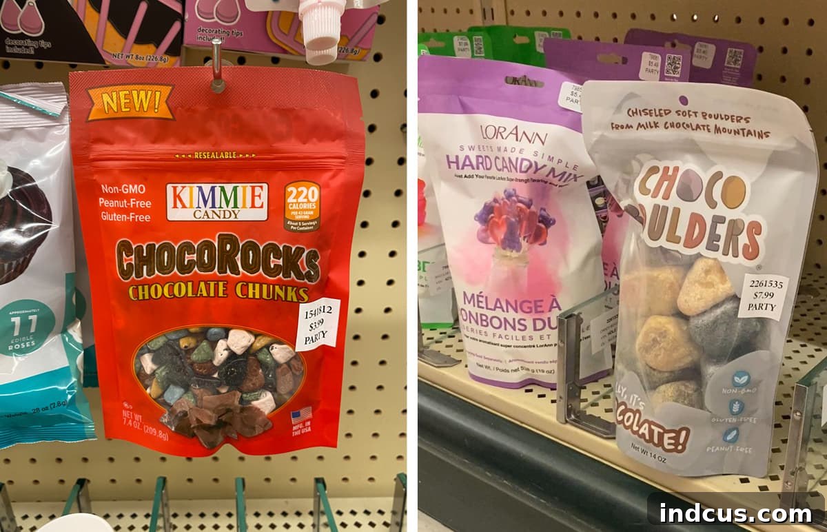 Bags of chocolate rocks and boulders for cake decorating, a perfect construction theme supply