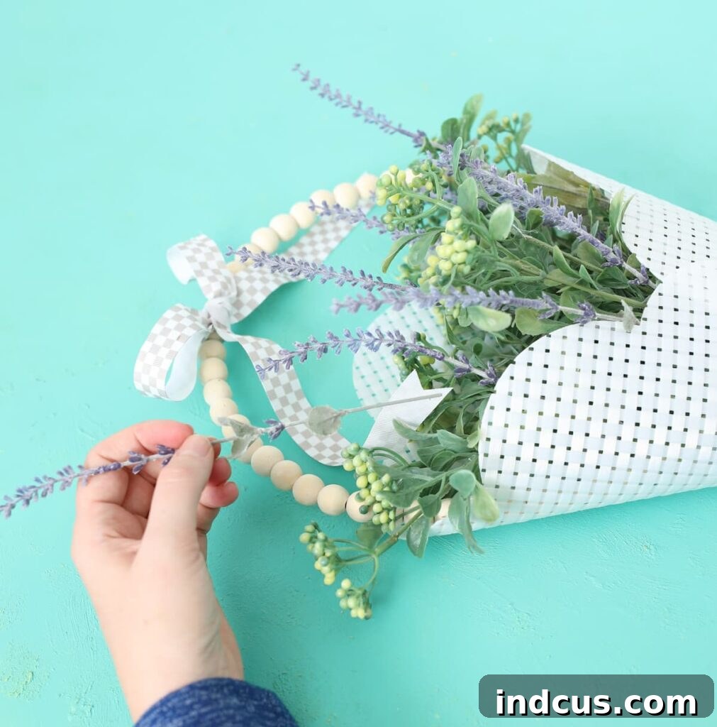 DIY door hanger from a placemat filled with faux lavender