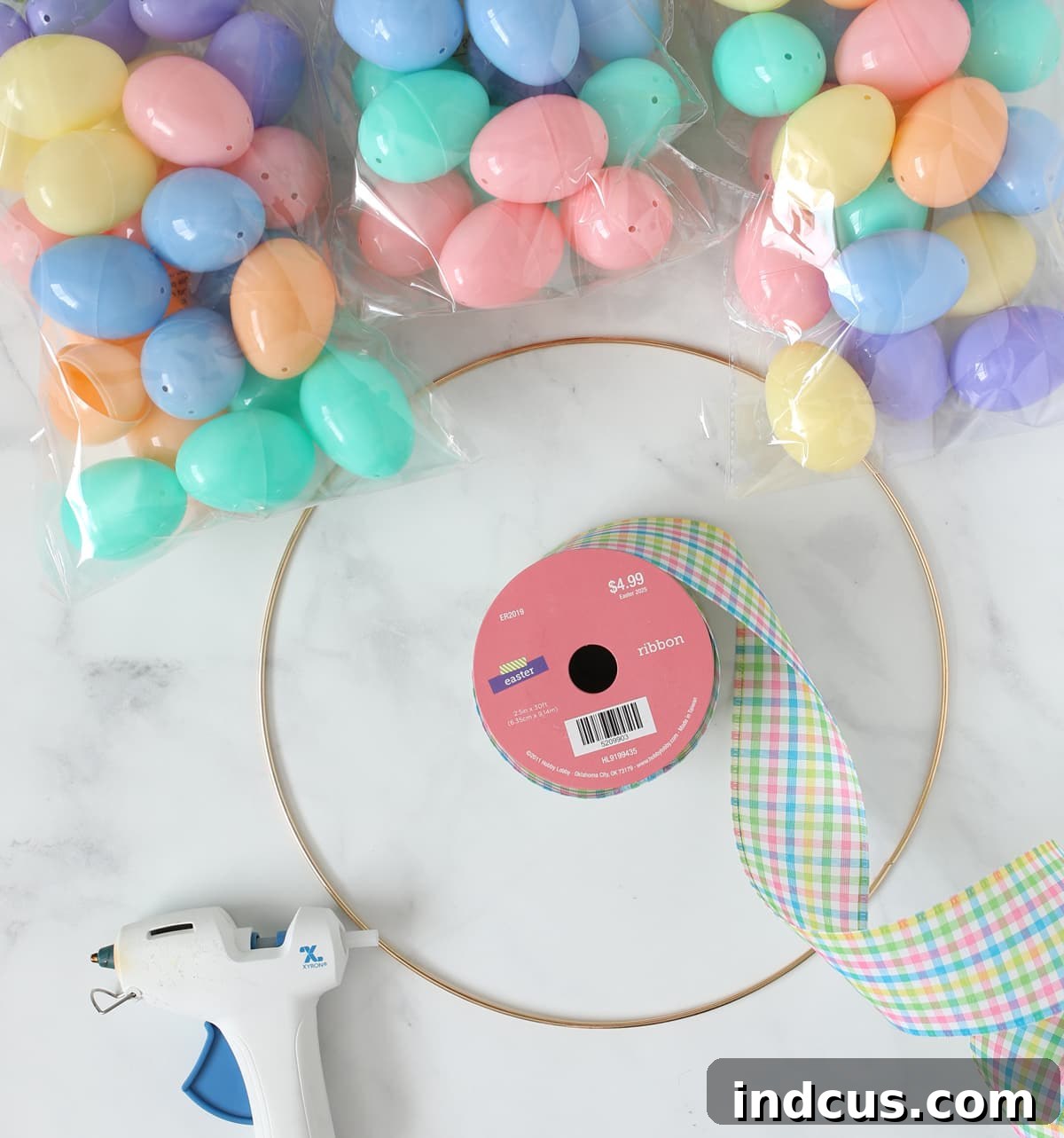 Spring Egg Blossom Wreath 3 plastic egg flower wreath supplies needed