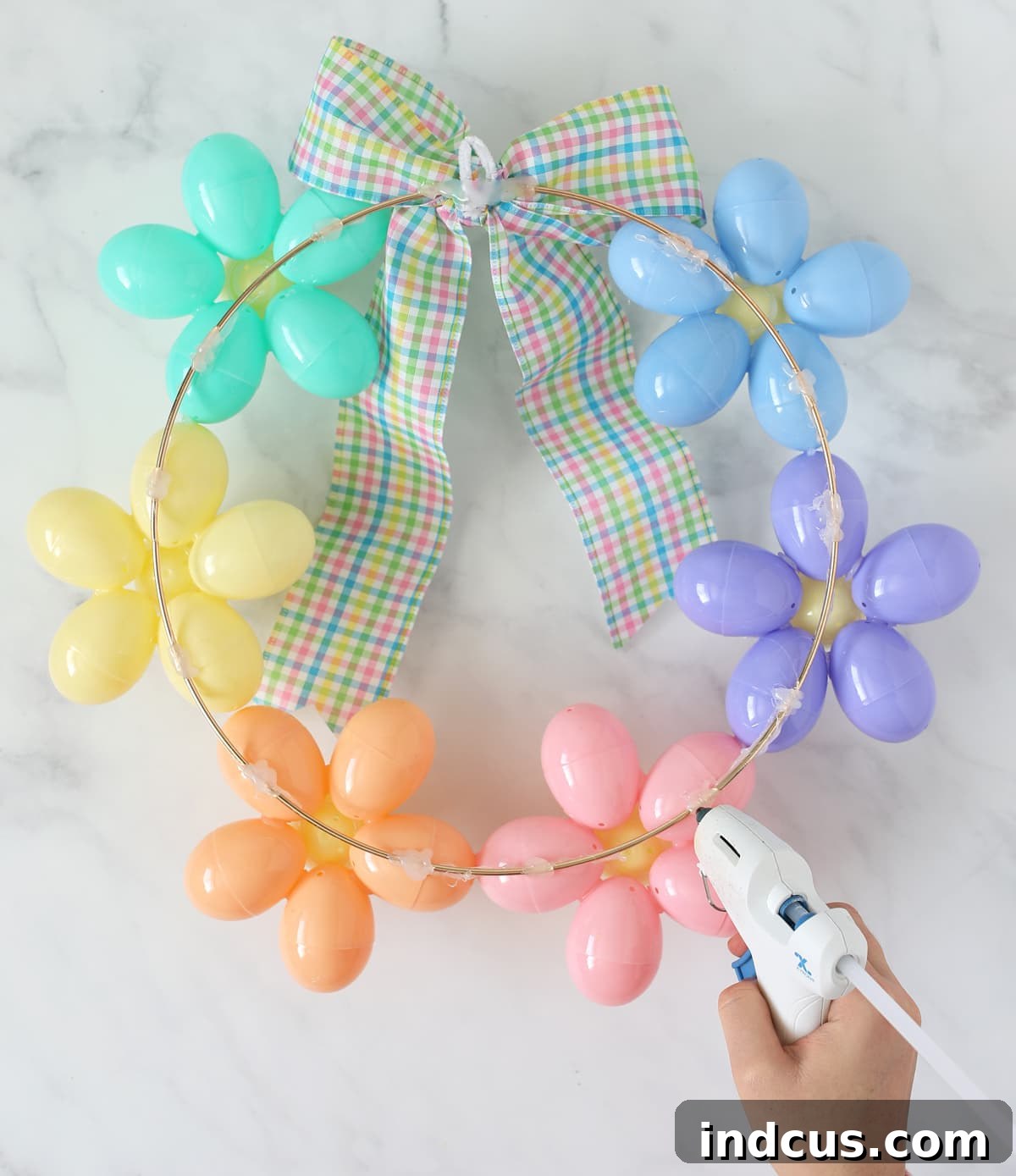 Spring Egg Blossom Wreath 6 glue plastic eggs to wreath form