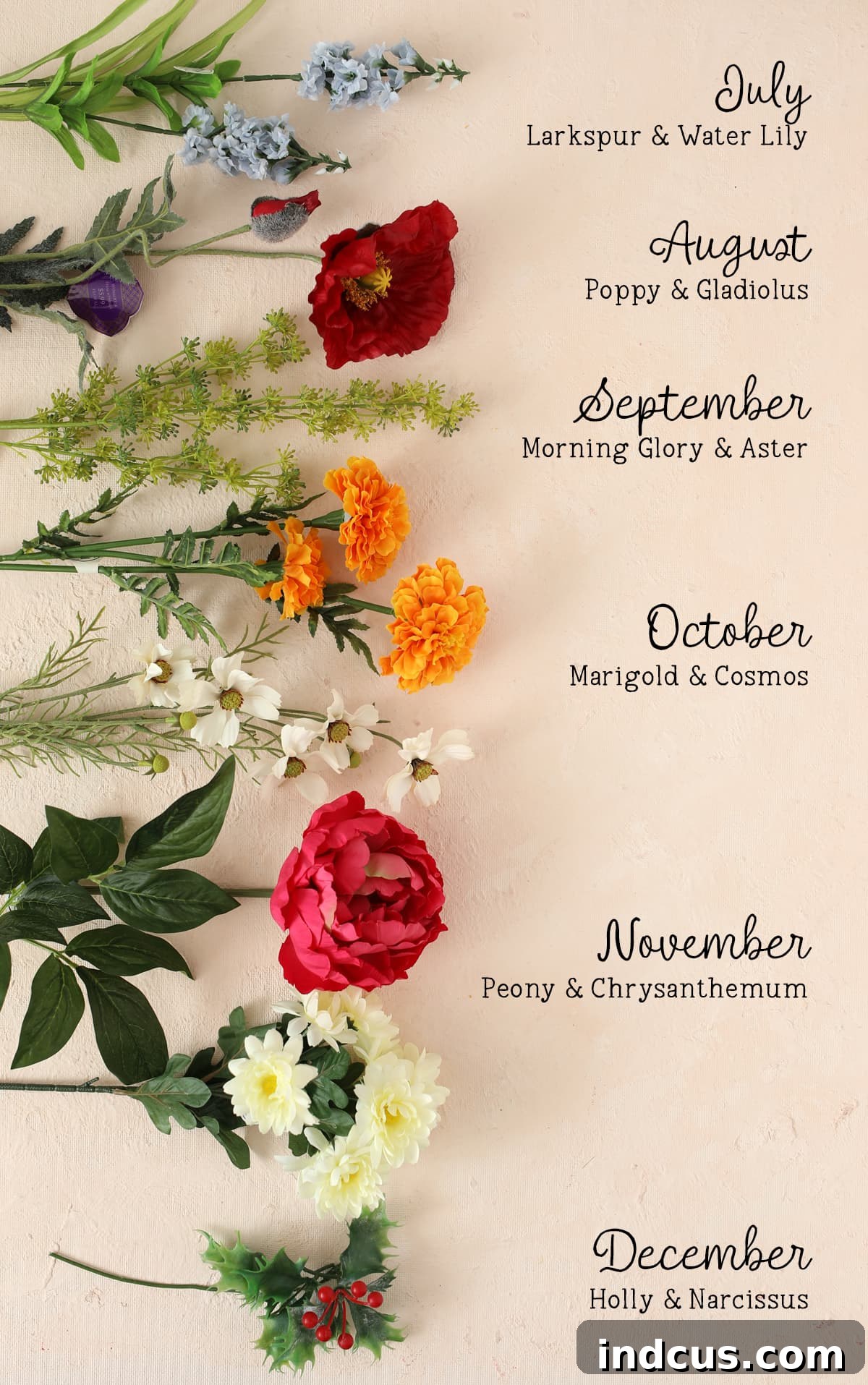 faux silk birth flowers for DIY craft