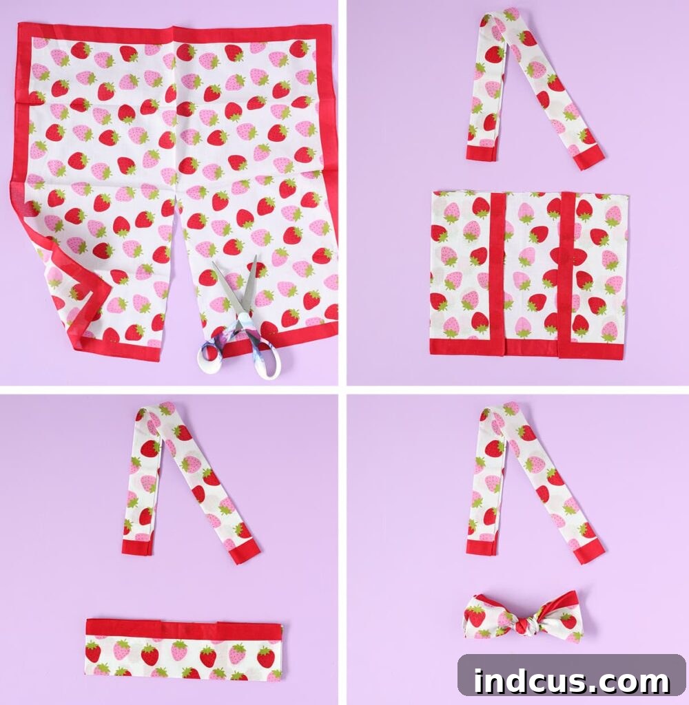 Steps to add a bandana headwrap and bow to a funny face planter