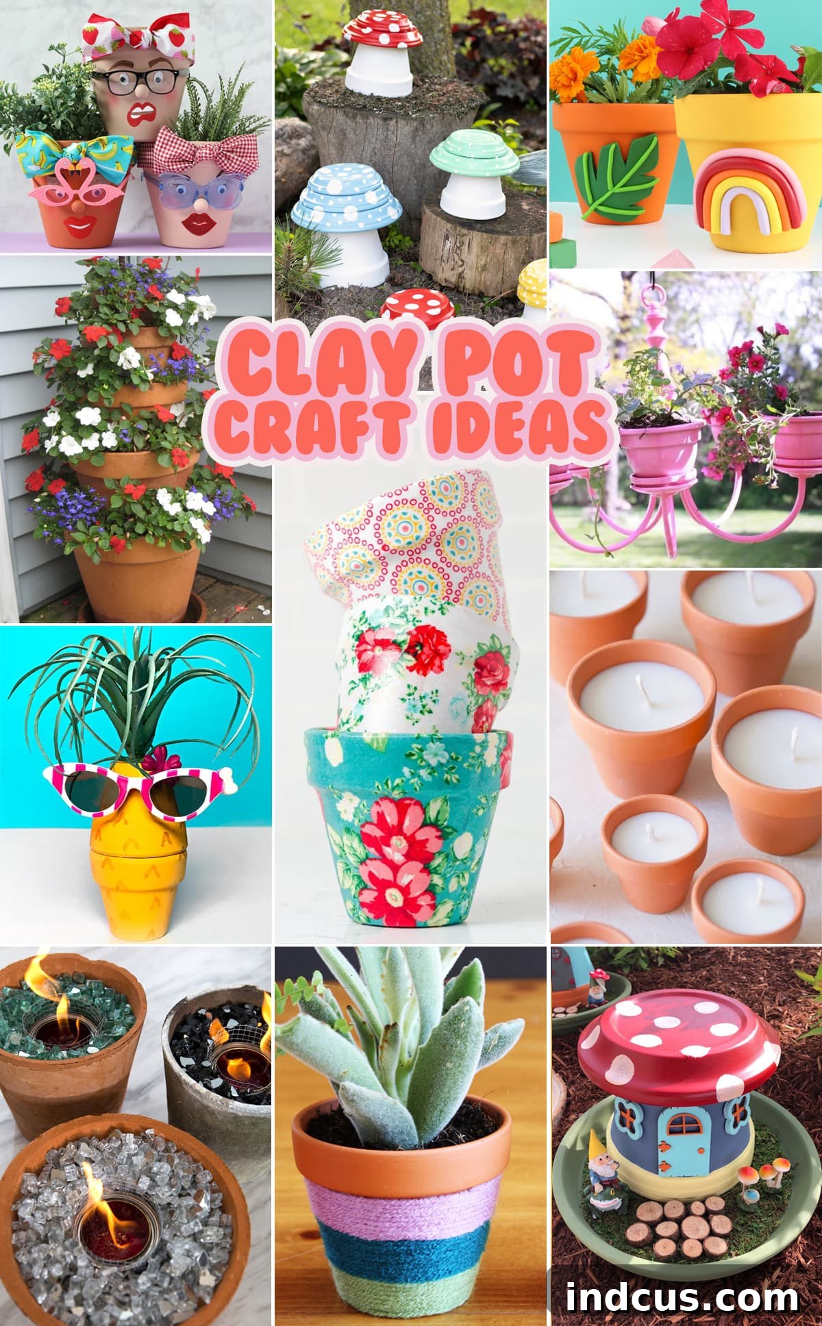 A stunning Pinterest-friendly collage of various terracotta pot craft ideas, including planters, decorative items, and seasonal crafts, with a prominent 'Pin Me' call to action.