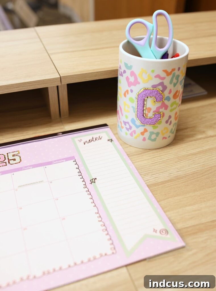 Custom Pencil Cup and Matching Desk Calendar for a Themed School Office
