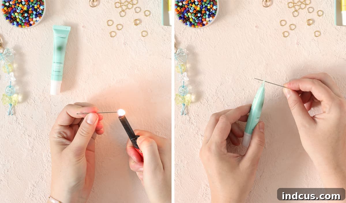 make a hole in lip gloss tube to attach charms