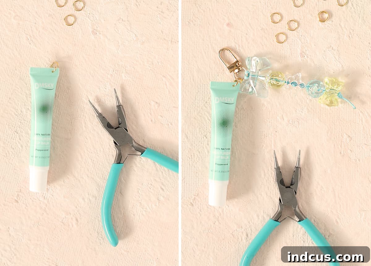 attach jump ring to lip gloss tube
