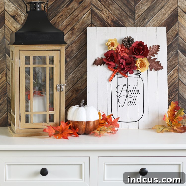 DIY fall mason jar sign with 3D flowers