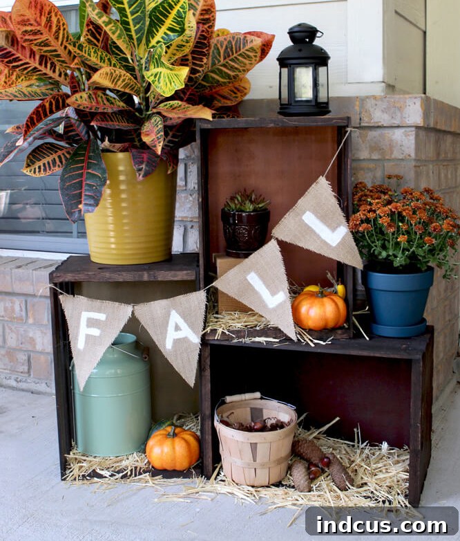 Decorative wood crate fall porch display idea