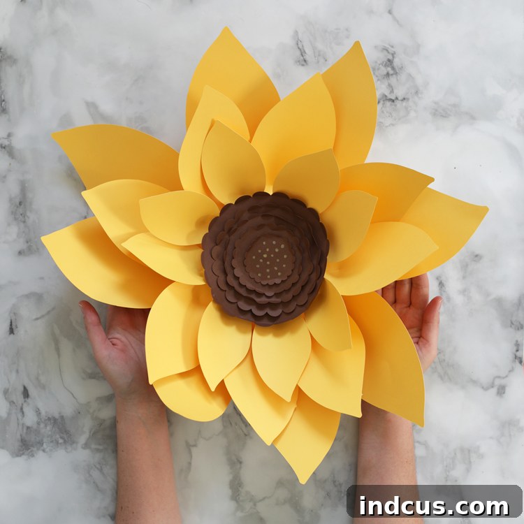 DIY giant paper sunflower craft with template