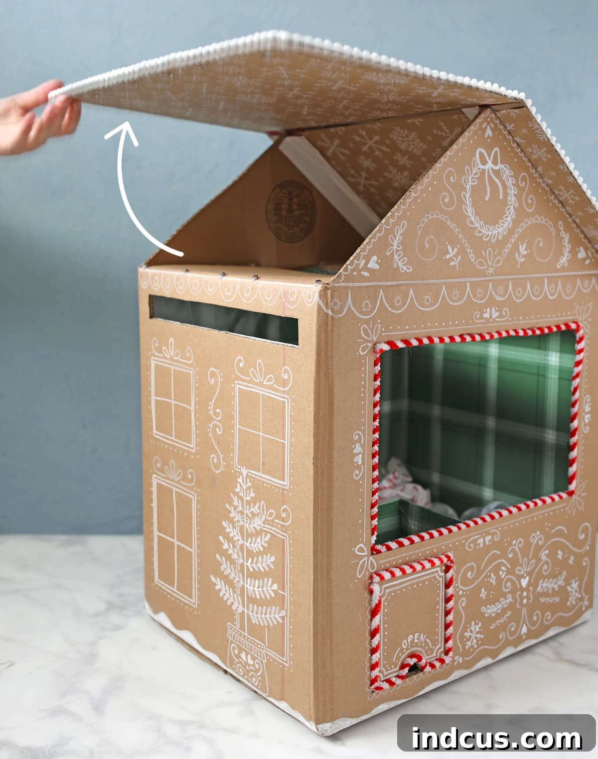 how to make a hinged roof on a cardboard box gingerbread house claw machine