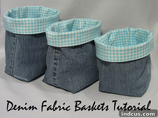 DIY denim fabric storage basket
