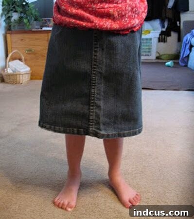 Denim toddler skirt made from cut-off jeans