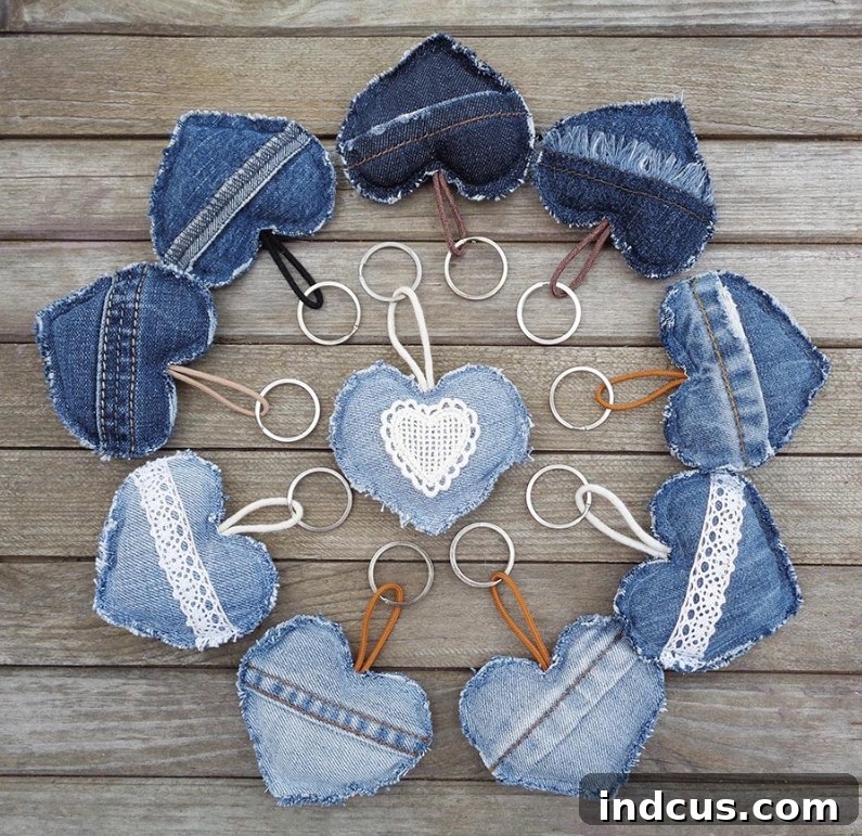 DIY denim heart keychain
