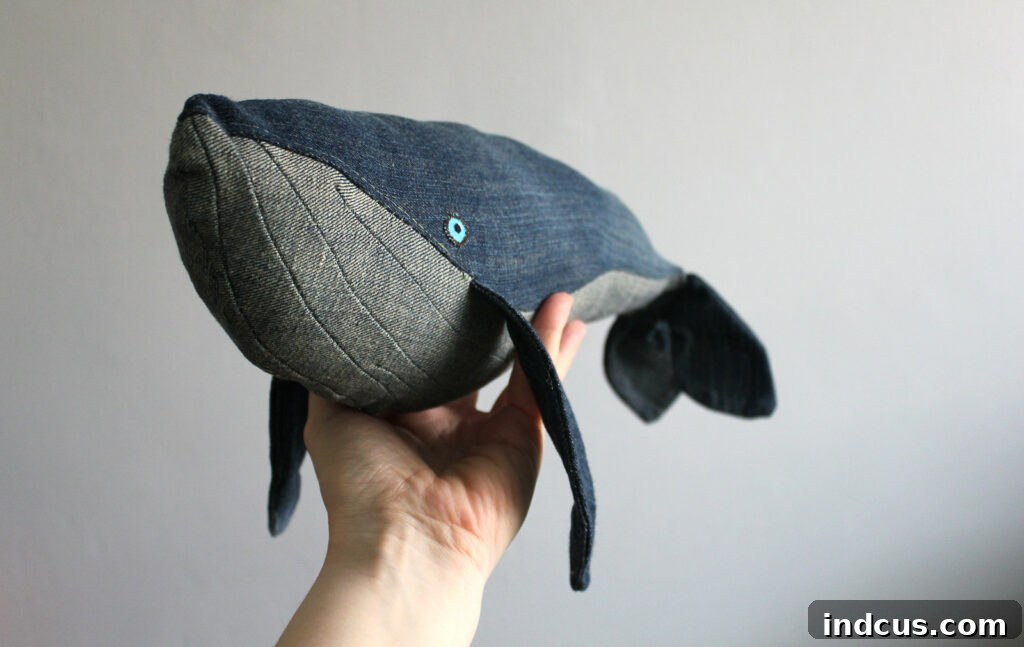 DIY stuffed denim whale toy