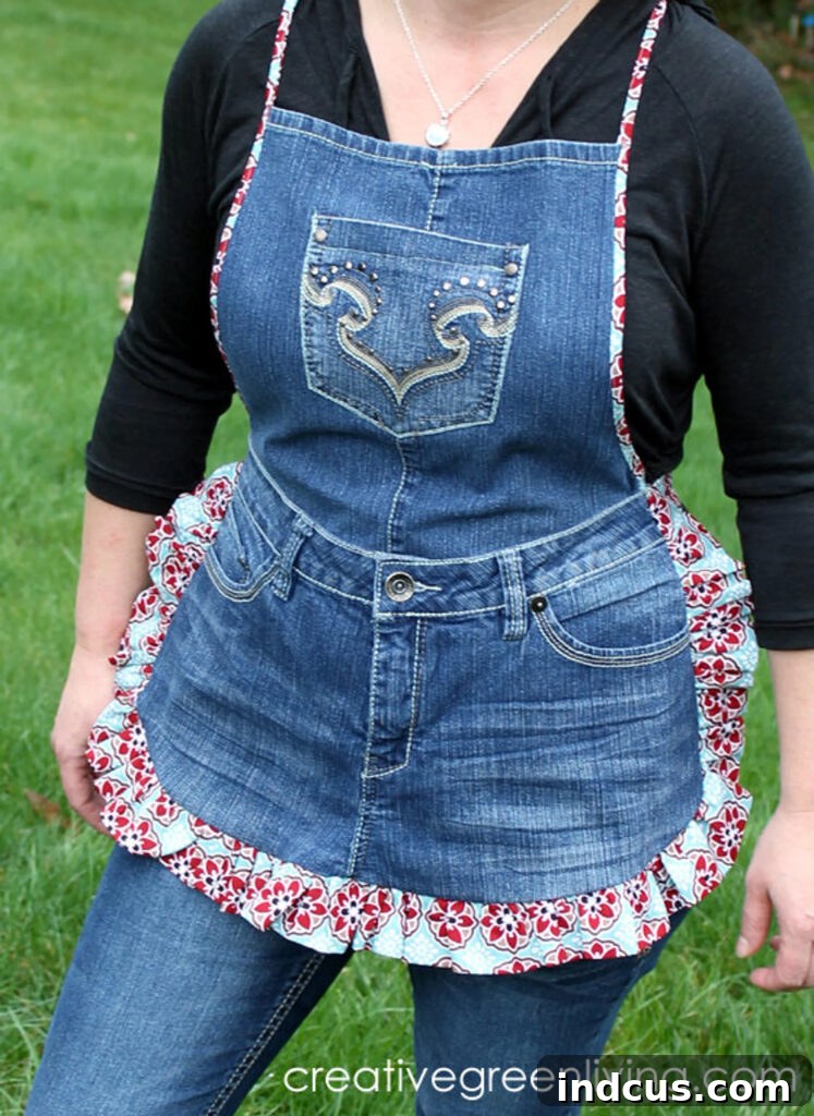 Farm girl denim apron made from old jeans