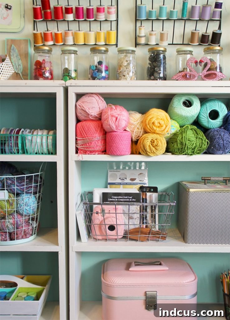 Creative craft room setup with ample workspace