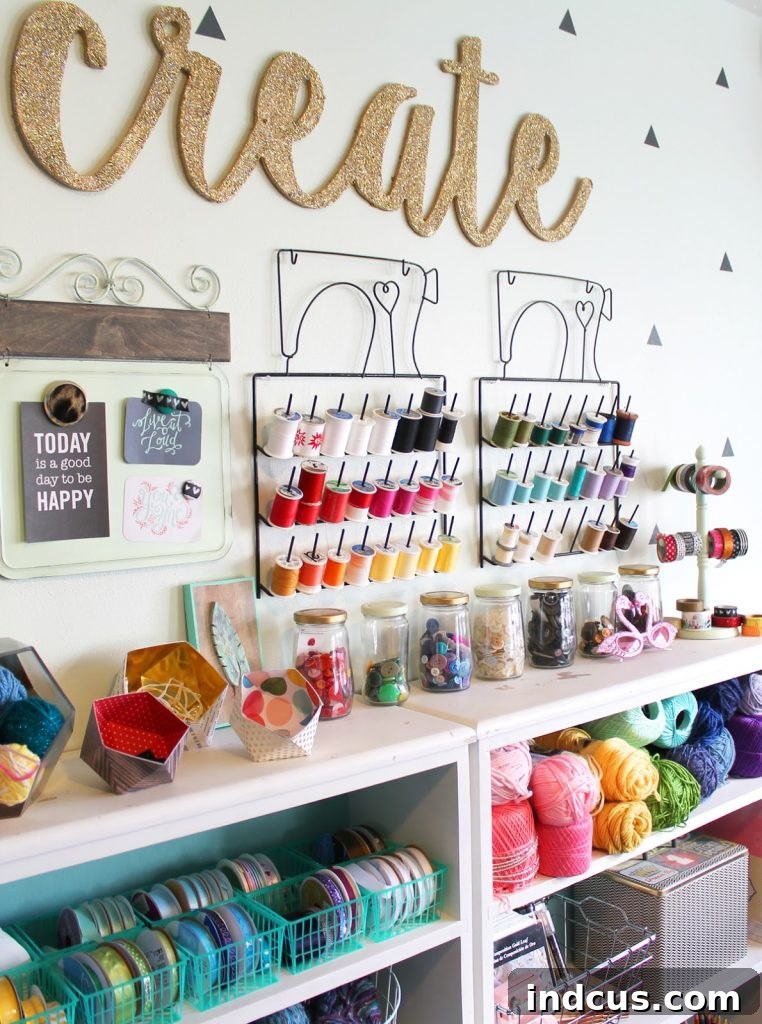 Full craft room tour showcasing vibrant decor and organized supplies