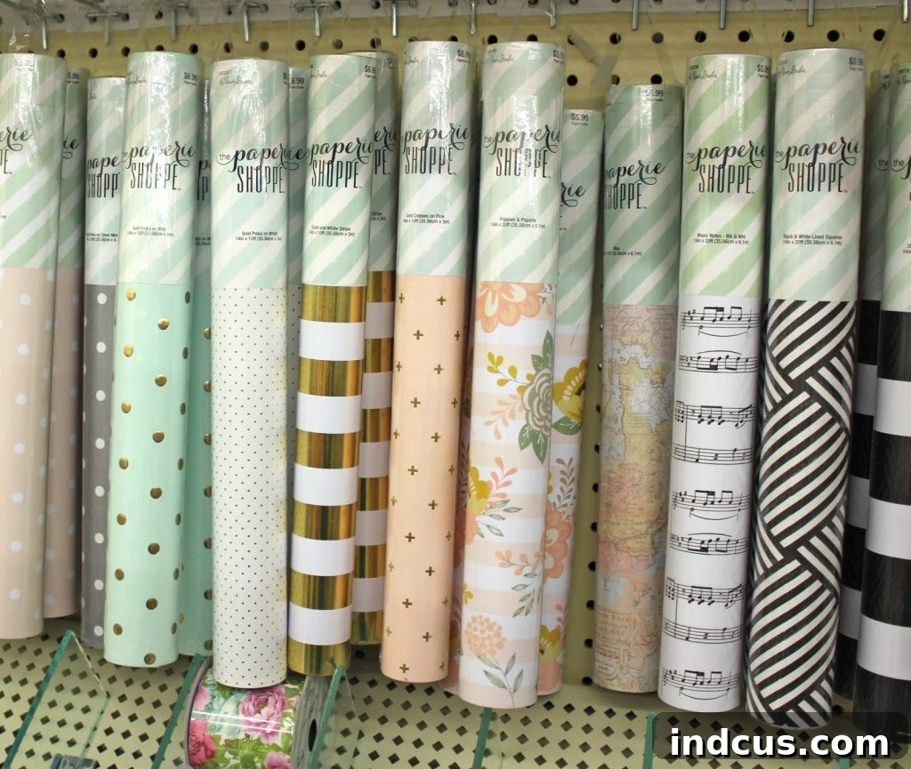 Large rolls of patterned craft paper at Hobby Lobby for various DIY projects