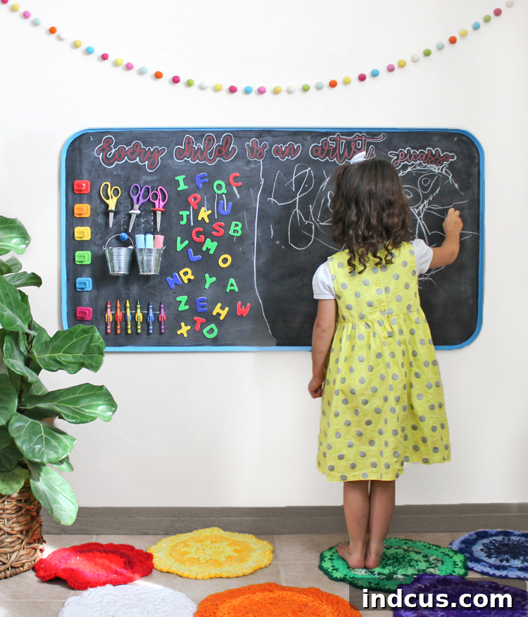 DIY magnetic oversized chalkboard art station, a creative craft project