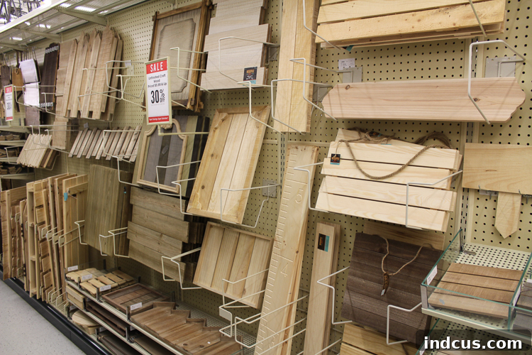 Variety of blank wood signs at Hobby Lobby, ready for customization