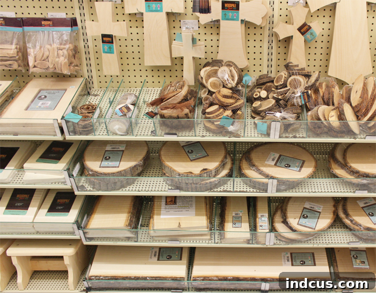 Various wood crafts and blank surfaces available at Hobby Lobby