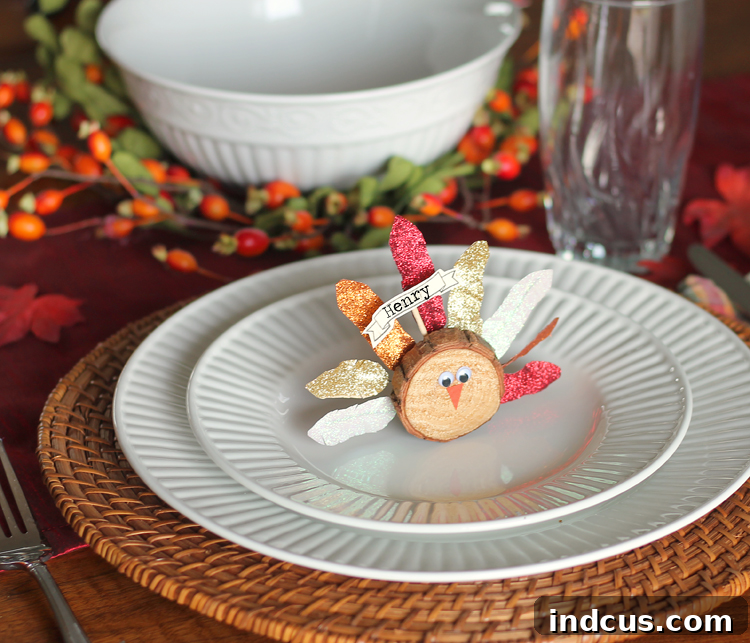 Creative wood slice turkey craft using washi tape, a fun DIY project