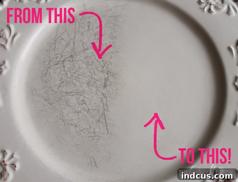 Dinner plate after cleaning, black marks removed