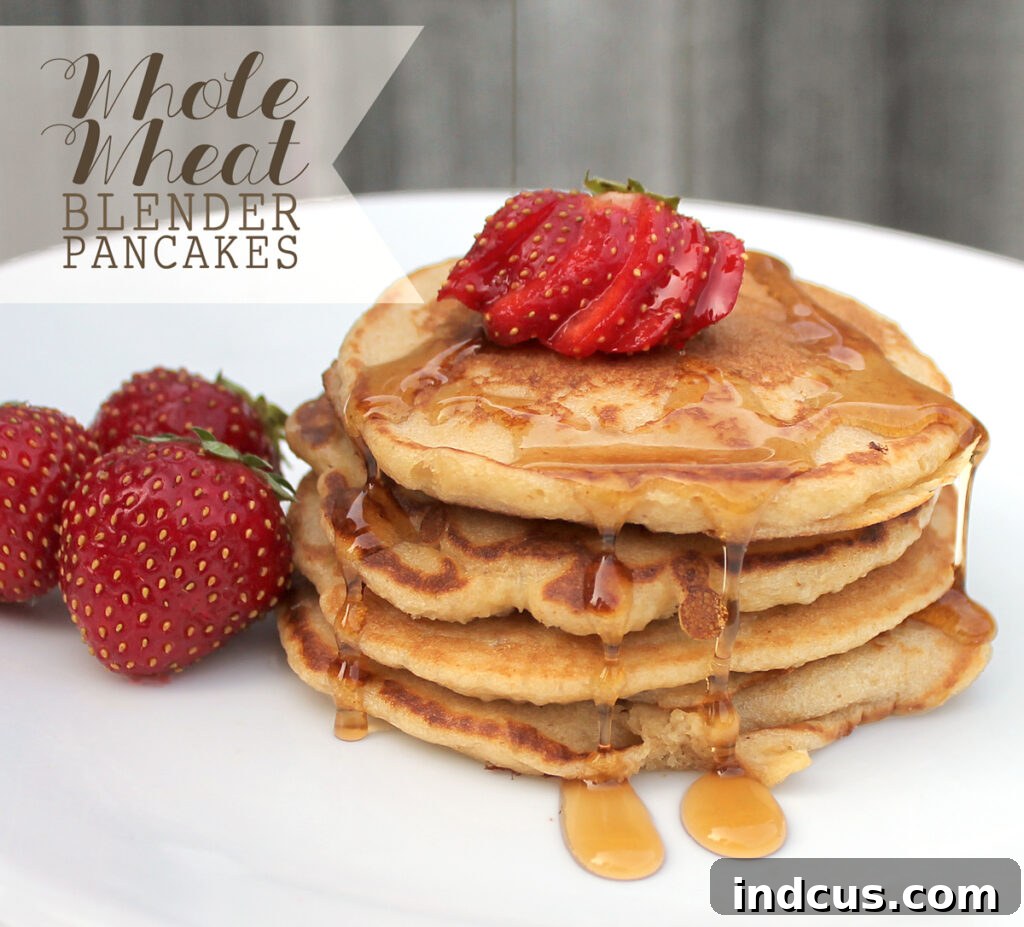 whole wheat pancake recipe made in the blender, cooking on a griddle