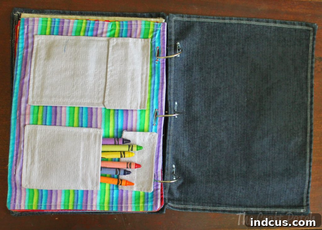 Handcrafted Sensory Play Book 8 quiet book page with pockets for crayons