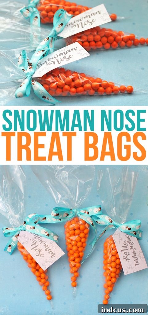 Snowman Nose candy treat bags are a simpe and cute punny Christmas gift idea perfect for giving to children at Christmas. I'm making these for my kids class party! #christmasgiftideas #christmas #snowman